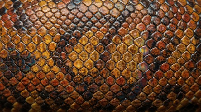 Close-up of a snake's skin, showcasing its intricate and colorful scales