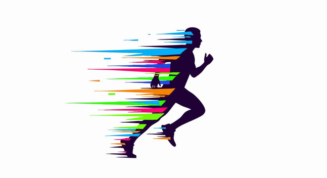 A vibrant silhouette of a runner in motion.