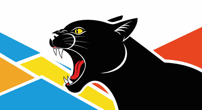 Roaring Black Panther Head with Sharp Teeth and Intense Yellow Eyes.