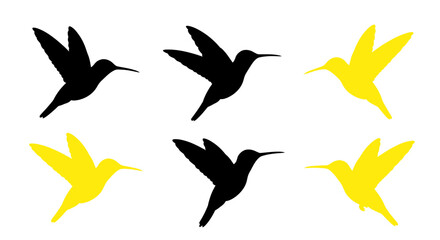Hummingbird Silhouettes: Black and Yellow Flying Birds Collection © nisol