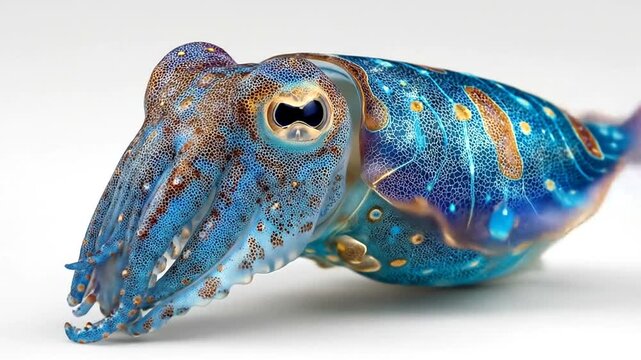 Vibrant Cuttlefish Displays Stunning Iridescent Colors in Close-Up Studio Shot.