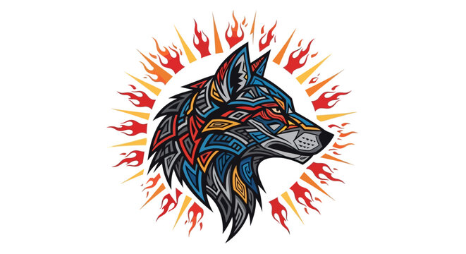 Colorful Wolf Head Profile Illustration.
