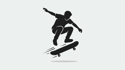 Fototapeta premium A minimalist flat vector silhouette illustration of a skateboarder performing an aerial trick.