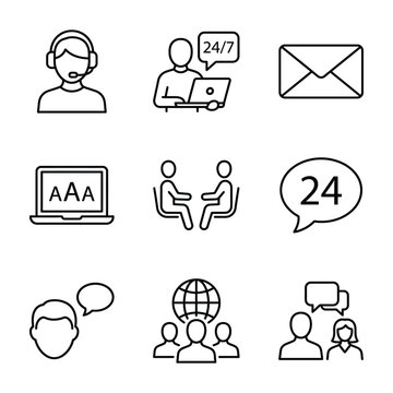 Customer support and teamwork icons: assistance communication collaboration
