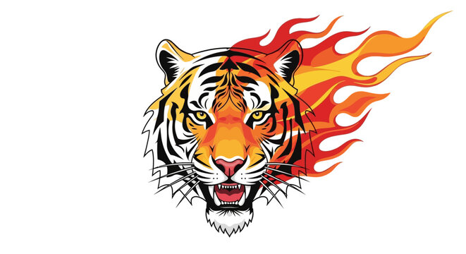 Fierce Tiger Head with Flames.