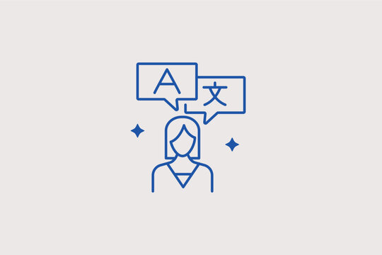 Foreign language translation specialist line icon for international student exchange apps. Vector illustration for linguistic dictionary software and global communication tutorials.