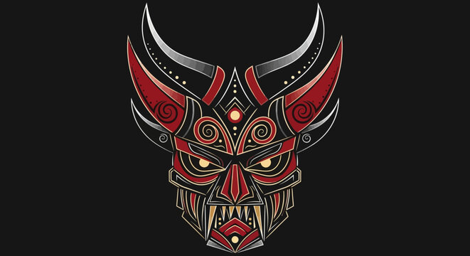 Red and black demon mask design.