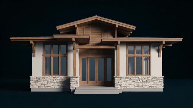 Digital blueprint transforms into a modern house. Architectural rendering reveals a beautiful home design.