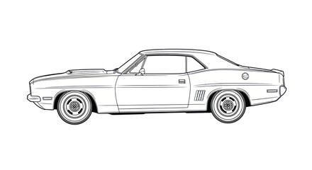Obraz premium Vintage Muscle Car Outline Drawing - Classic American Automobile