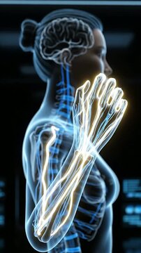 Futuristic Human Nervous System Visualization in 3D Against Dark Technology Background
