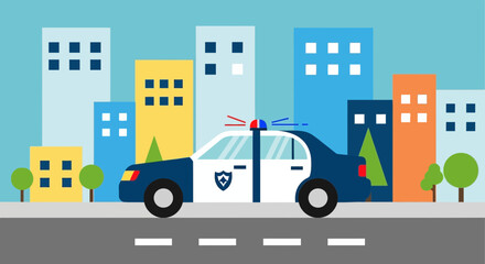 Police Car Driving Down City Street. © ari