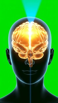 Illuminated Brain Concept Against Green Screen Background Illustrating Neuroscience, Health, and Technology Themes