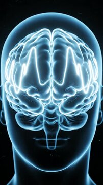 Vivid Representation of Electric Brain Activity in Transparent Human Head against Dark Background for Neuroscience and Mental Health Concepts