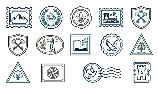 Collection of vintage hand drawn stamps and emblems.
