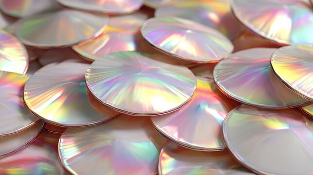 Iridescent circular sequins create a glittering, shimmering background texture.