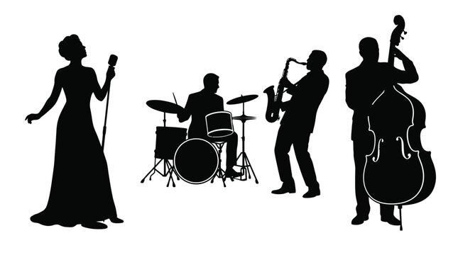 Silhouette of a talented musical band performing jazz music on stage in this artistic photograph