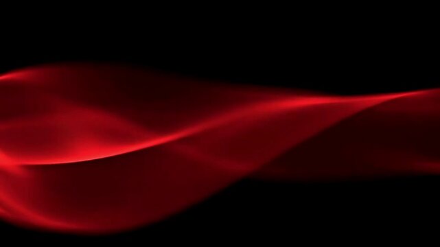 Vibrant red light waves elegantly undulate across a deep black background, creating an abstract and dynamic visual composition with smooth movement