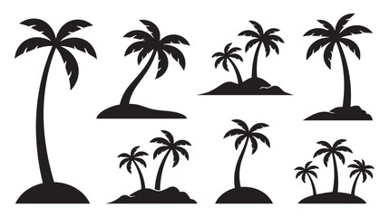 Fototapeta premium Diverse collection of tropical island palm tree silhouettes vector icons