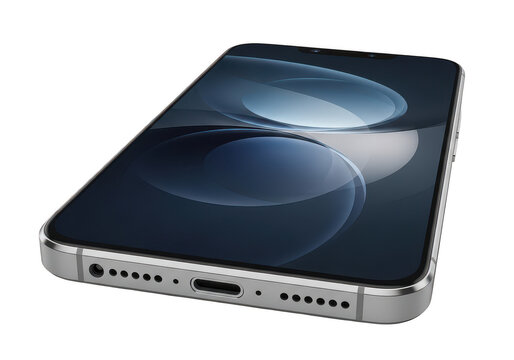 Slim silver laptop with illuminated keyboard and touchpad isolated on transparent background