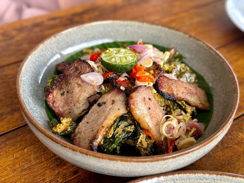 grilled smoked beef with vegetables