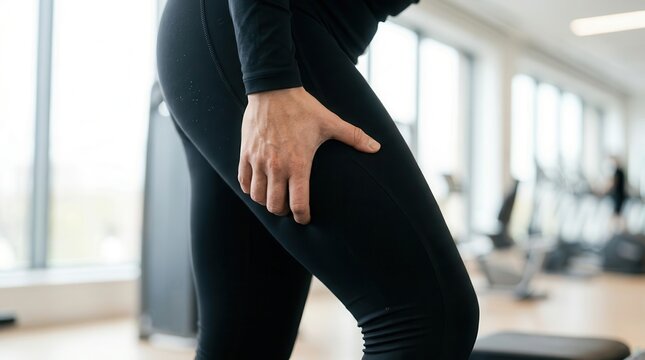 Physical therapy recovery concept featuring a female athlete with a thigh muscle injury.