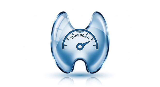 Hypothyroidism concept with thyroid gland and slow down gauge.