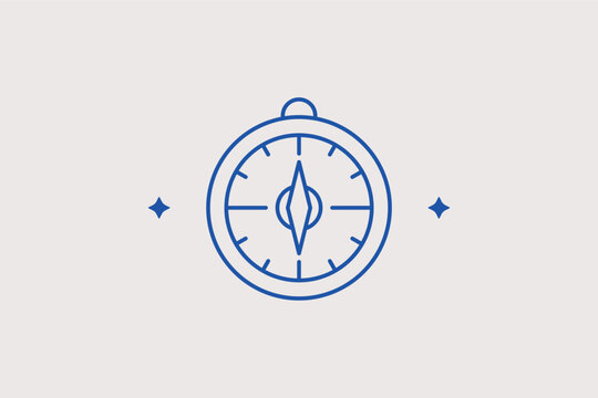 Circular navigation compass line icon for adventure quest radar map interfaces. Vector illustration for military strategy game tactical dashboards or outdoor tracking mobile applications.