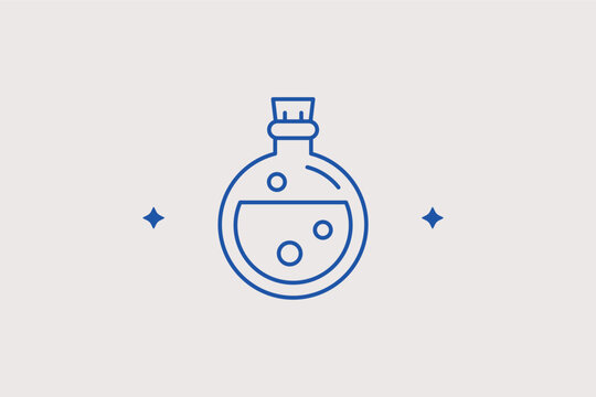 Glass potion bottle with magical liquid line icon for fantasy alchemy crafting menu guides. Vector illustration for role playing game inventory management dashboards or mobile app stores.