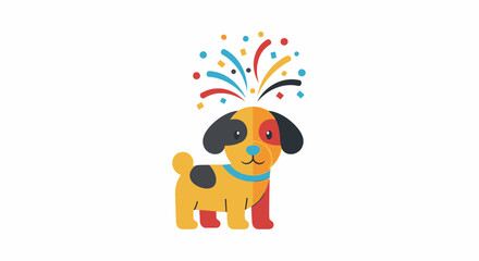 Naklejka premium Cute Cartoon Dog Celebration with Colorful Confetti