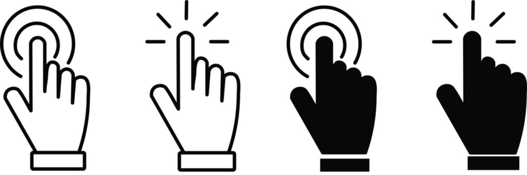 Hand icons clicking buttons with fingers  web design elements  user interface symbols