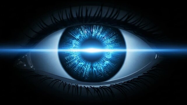 Human eye with digital circuit board iris