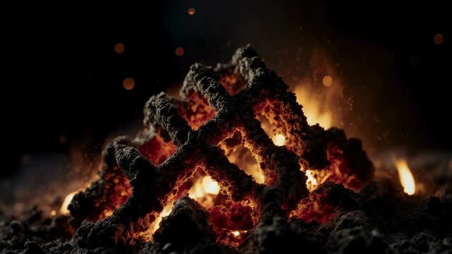 Extreme Macro Burning Ember Particles Forming Delicate Lattice Structures in Warm Moody Light 4K