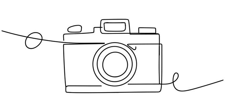 Continuous single line drawing of a vintage camera for photography concept art Vector, illustration