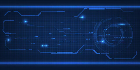 Vector illustrations of Futuristic blue digital screen display and layout with digital hi tech element grid line and circuits.Digital innovation and technology concepts. © Alleachday