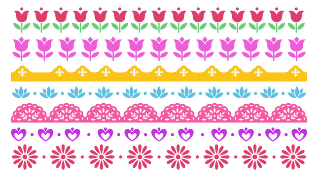 Horizontal border mexican ornament design vector illustration. Decorative hispanic folk divider template.