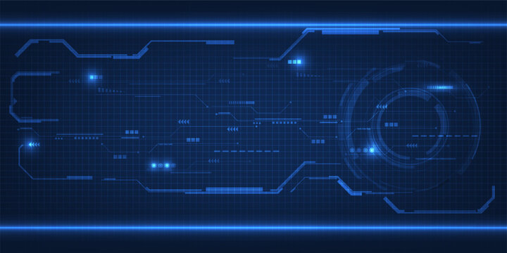 Vector illustrations of Futuristic blue digital screen display and layout with digital hi tech element grid line and circuits.Digital innovation and technology concepts.