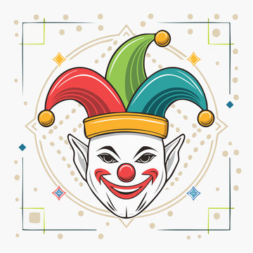 Jester Face with Colorful Hat and Grinning Smile