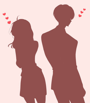 恋する背中合わせの男女　会社員　シルエット