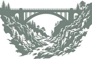 Fototapeta premium High arch bridge spanning a steep rocky canyon with river below