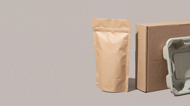 Eco friendly packaging materials with paper pouch cardboard and molded pulp tray