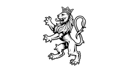Majestic Lion Crest, Heraldic Symbol, Royal Emblem, Vintage Illustration © askew