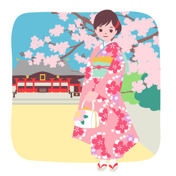 【ライフステージ】十三詣りで神社を訪れた着物姿の女の子