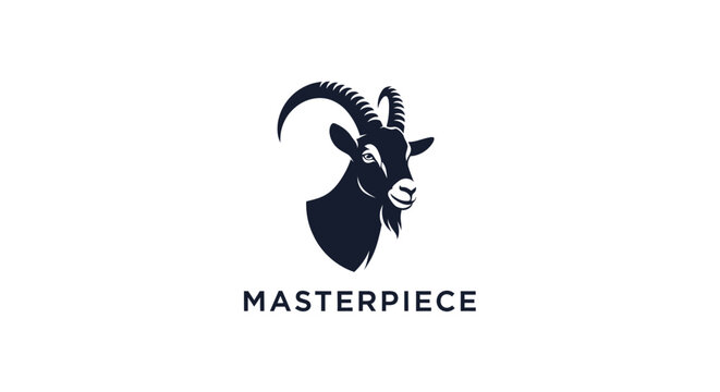 Goat head with curved horns profile.