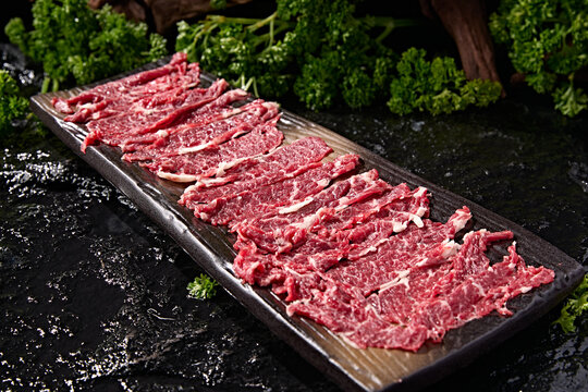 Hand-cut fresh beef slices for hot pot