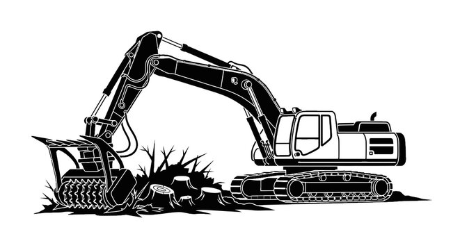 Heavy duty excavator machine digging.