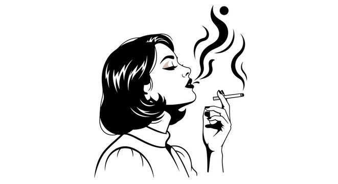 Retro Woman Smoking Cigarette Black and White Pop Art Style