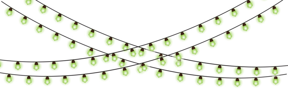 Multiple Crisscross Hanging String Green Lights Illustration for Festive Backgrounds