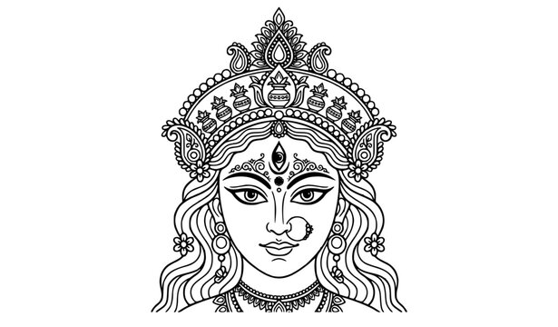 SEO Title
Happy Navratri Maa Durga face line art vector illustration sacred goddess Durga eyes cultural festival design