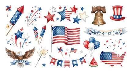 watercolor 4th of july element collections © James