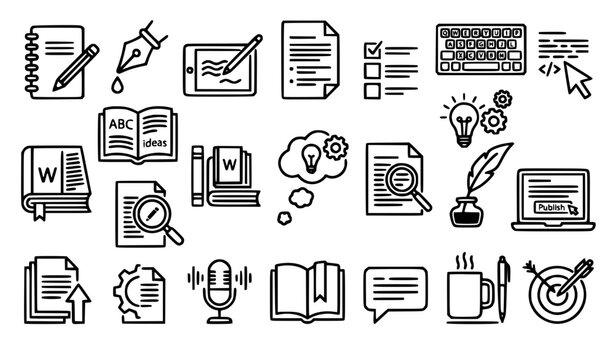 SEO Title:
Writing linear icon pack editable stroke content creation web ui vector illustration isolated on white